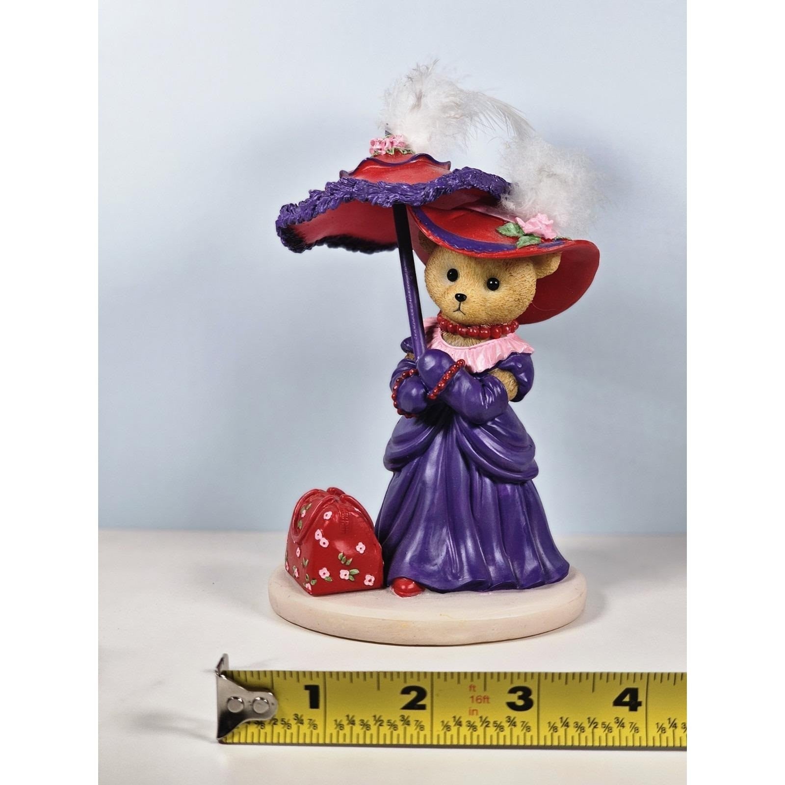 Hamilton Collection Happy Hatters Bear Figurine Purple Dress Umbrella 6"