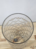 12" Glass Diamond-Cut Cylinder Vase – Vintage Clear Textured Centerpiece