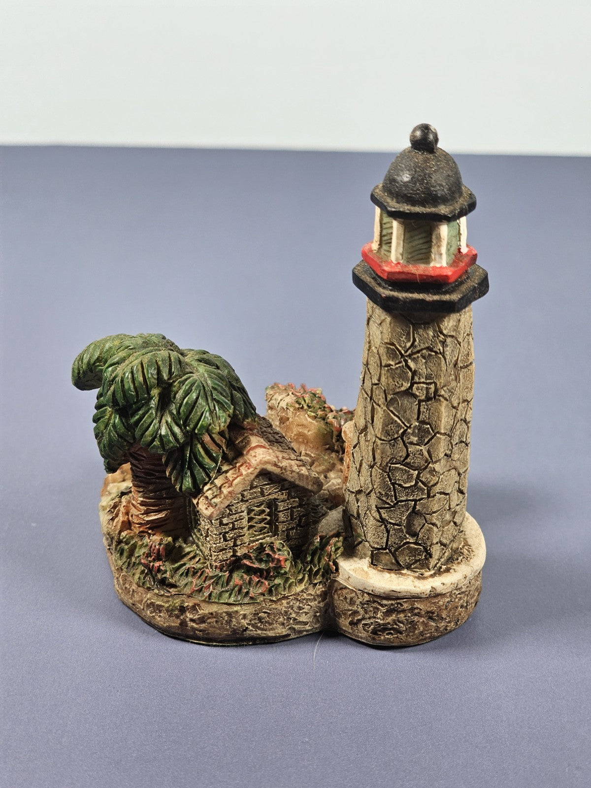 Vintage Ks Collection Lighthouse Figurine With Palm Tree & Cottage