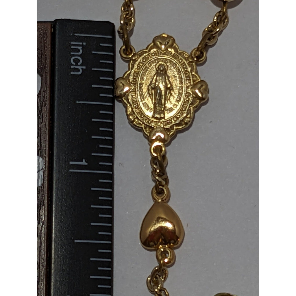 22kt Gold Cross Center Over Silver Rosary Necklace Miraculous Medal Religious