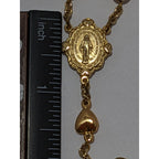 22kt Gold Cross Center Over Silver Rosary Necklace Miraculous Medal Religious