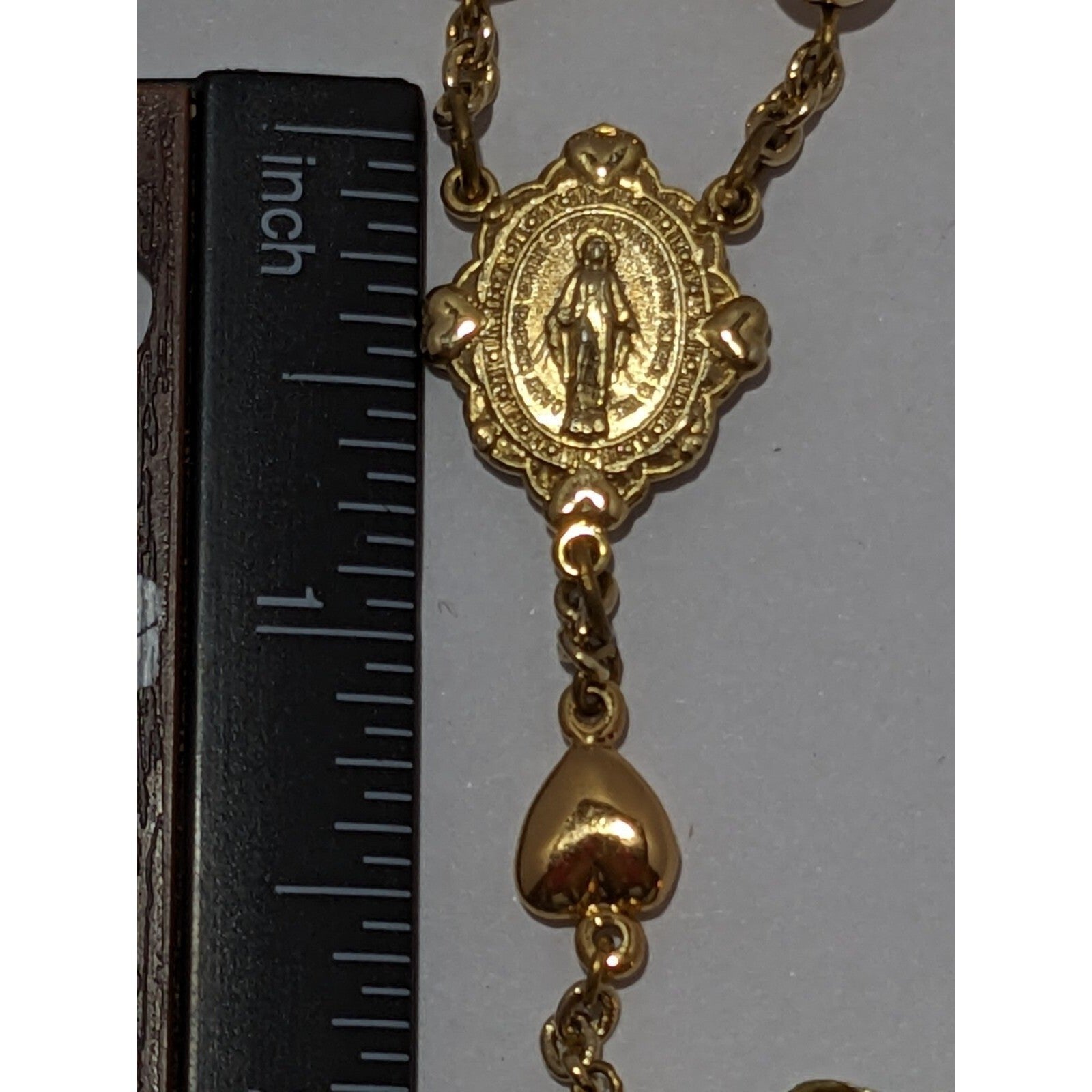 22kt Gold Cross Center Over Silver Rosary Necklace Miraculous Medal Religious