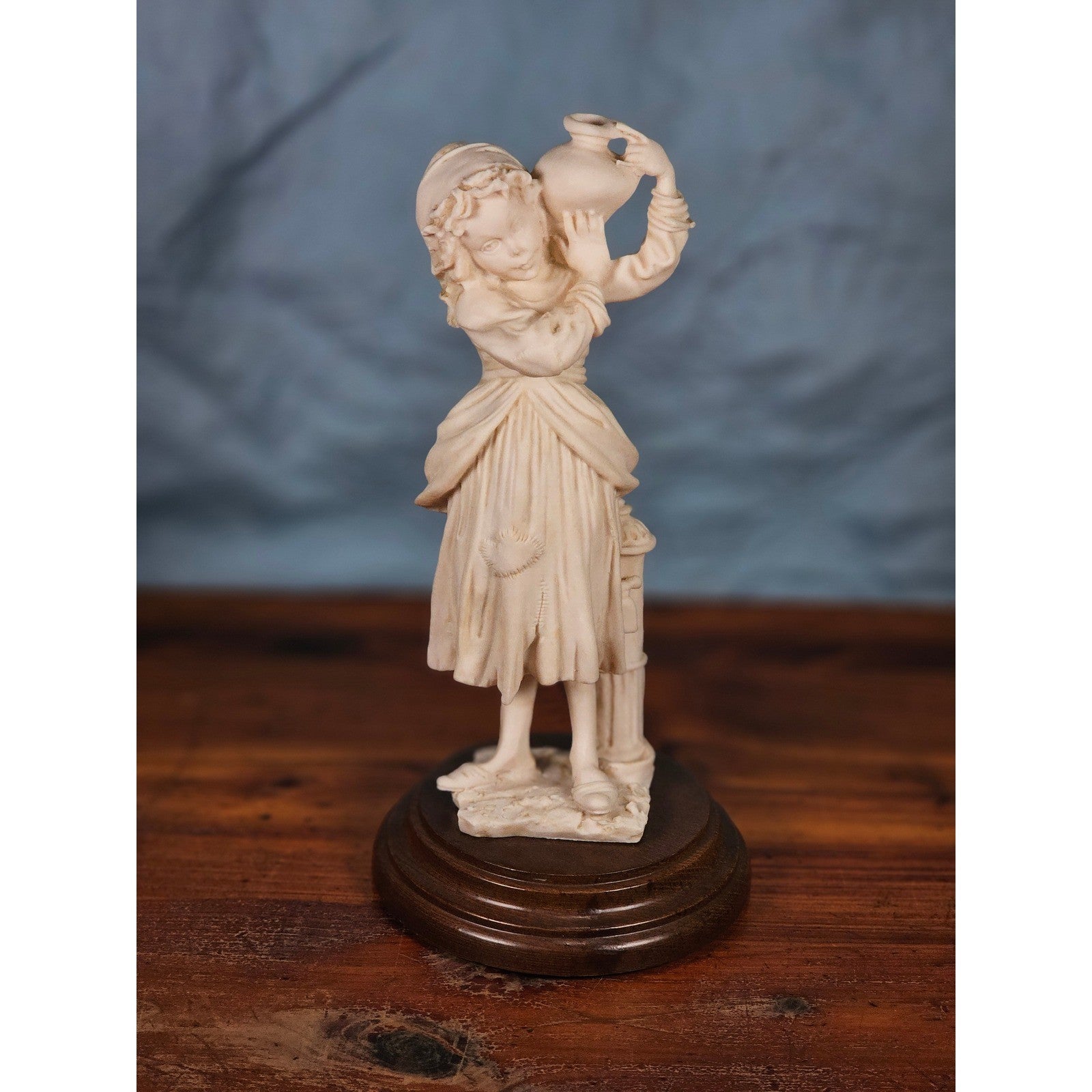 Vintage Farm Girl Figurine Water Jug Resin Victorian Style Decor