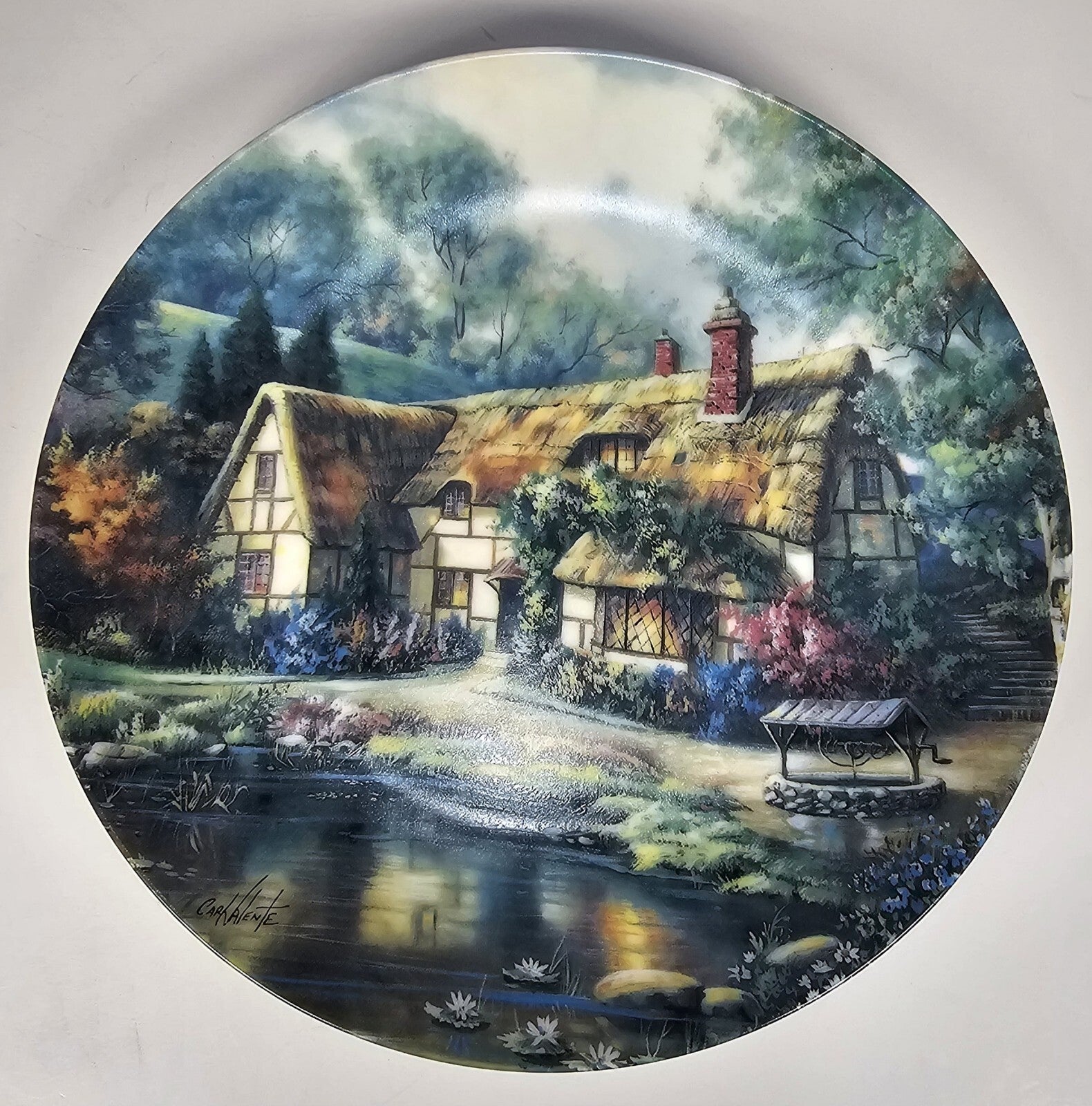 Twilight at Woodgreen Pond Carl Valente Decorative Plate Poetic Cottages