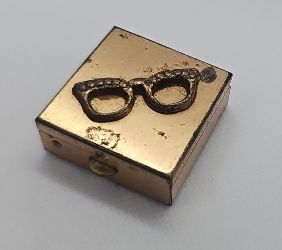 Vintage Metal Brass Pill Box  Glasses Raised Deco Square