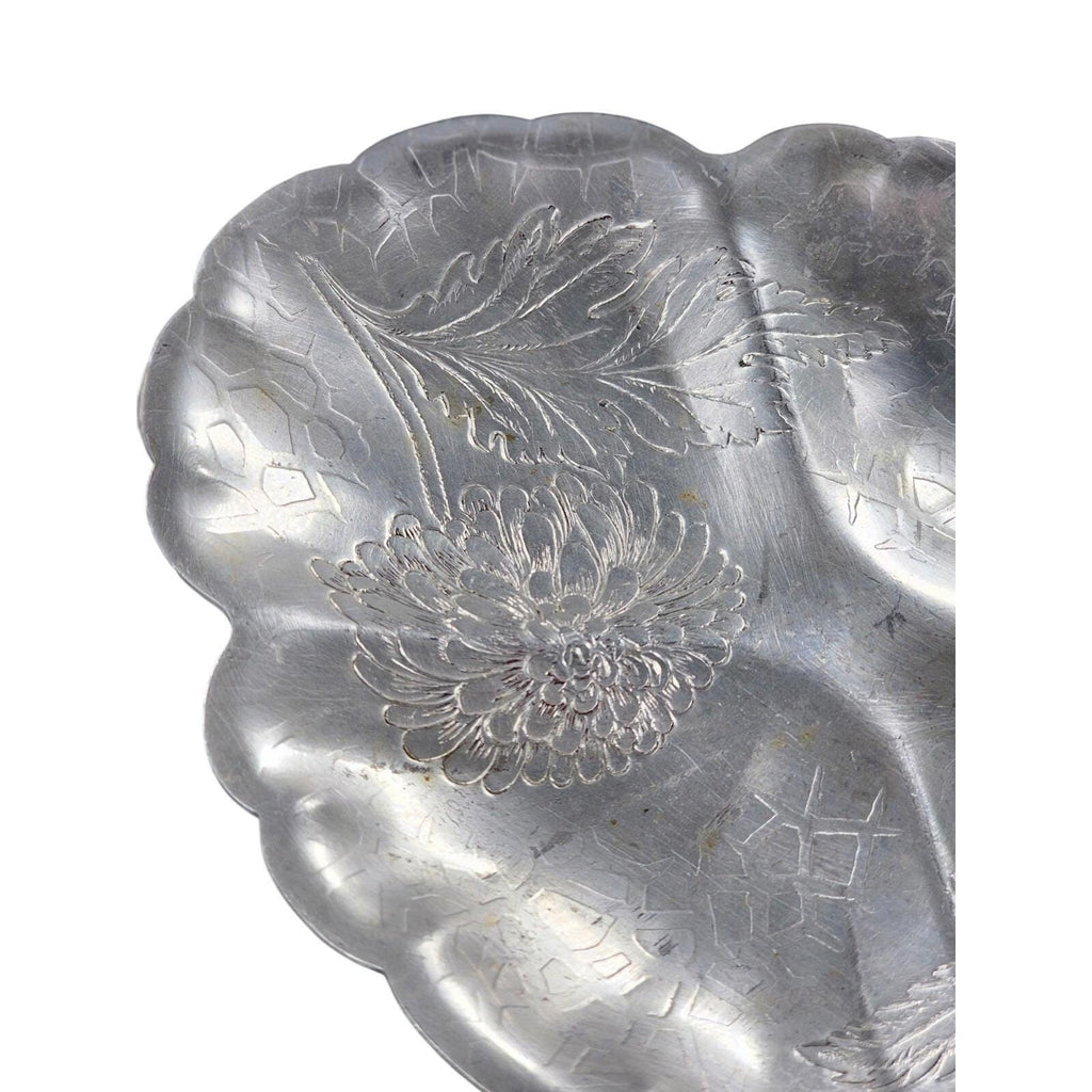Vintage Forman Etched Aluminum Tray Oval Floral Sectioned Serving Tray 9.5"