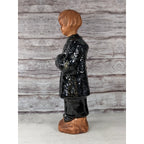 Vintage Ceramic Child Figurine Black Embossed Coat 9.5 Inch Statue