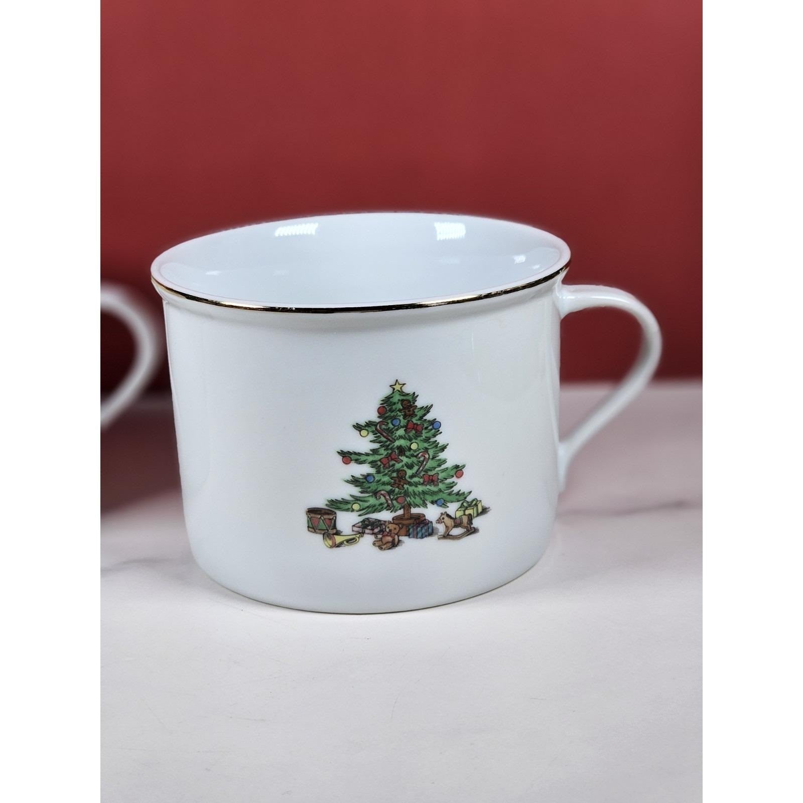 Vintage Tienshan Christmas Tree Mugs Set of 2 Porcelain Holiday Cups