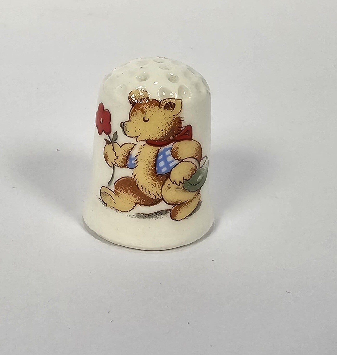 Teddy Bear Thimble – Vintage Porcelain Collectible Sewing Decor