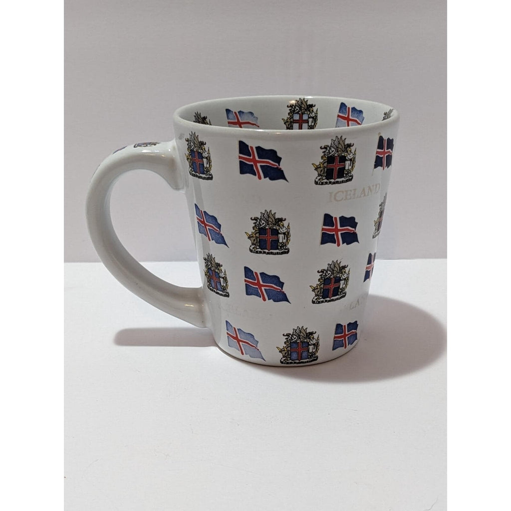 Iceland Porcelain Mug Flags Crests Gold Lettering Souvenir Cup