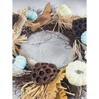 Rustic Fall Harvest Wreath With Pumpkins, Berries, Leaves Seasonal Decor