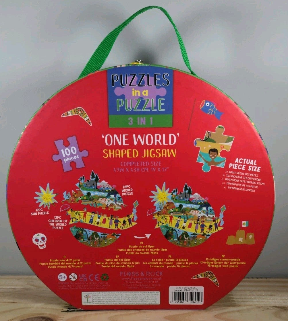 Floss & Rock "One World" 3-in-1 Jigsaw Puzzle – 100 Pieces – New