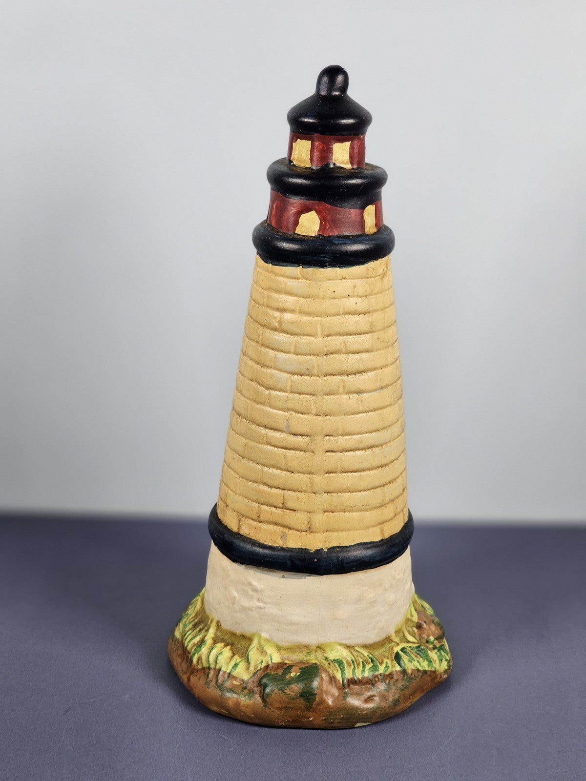 Vintage K’s Collection Beige-colored Brick  Lighthouse 6" Tall Blue
