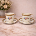 Pope Gosser Teacup and Saucer Set Gold Trim Vintage Set of 2