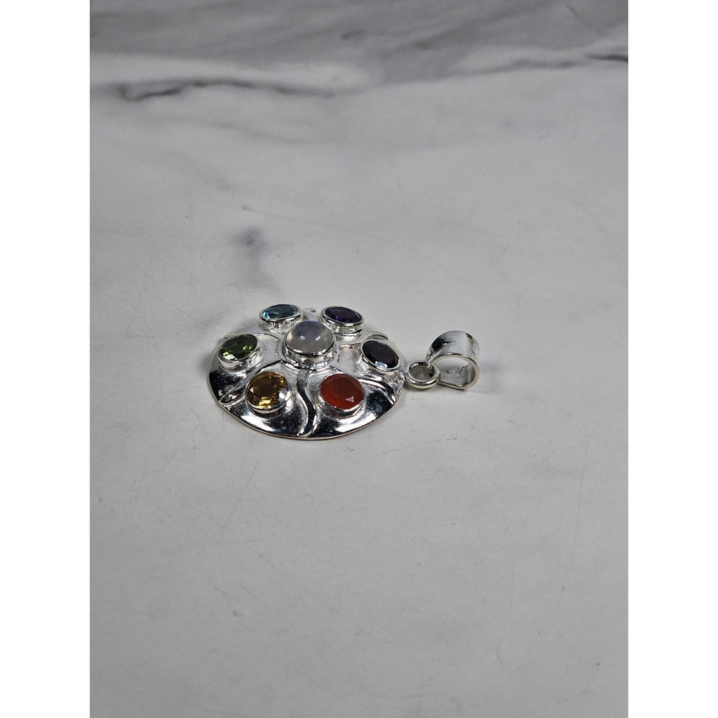 Vintage Sterling Silver Multistone Pendant .925 Artisan Style No Chain