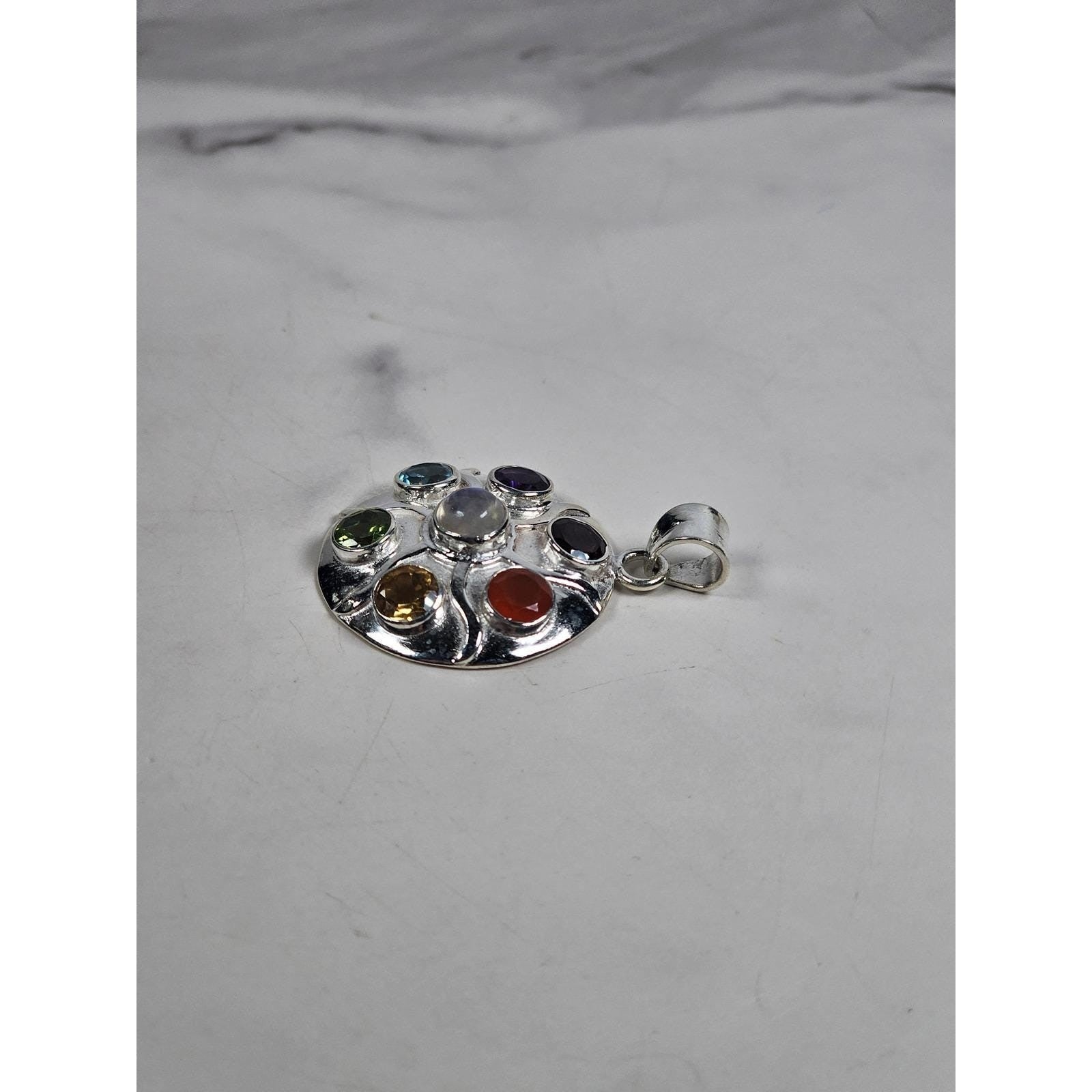 Vintage Sterling Silver Multistone Pendant .925 Artisan Style No Chain
