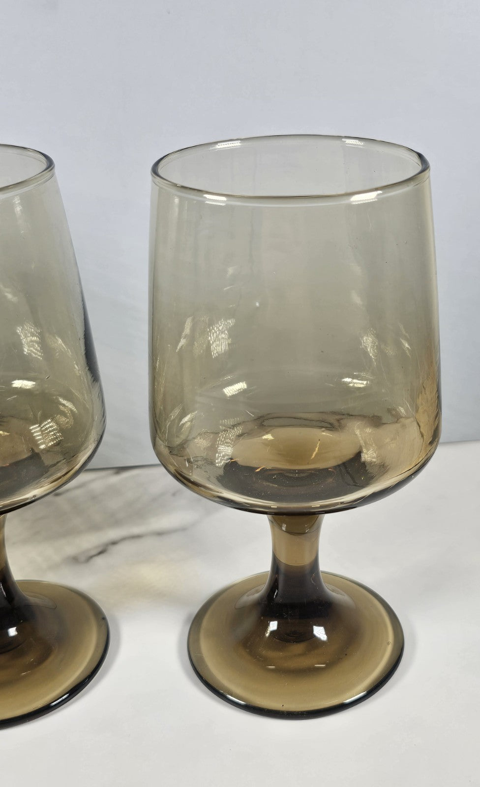 Set Of 3Vintage MCM Libbey Tawny Accent Wine Glasses Smokey Amber Stemware