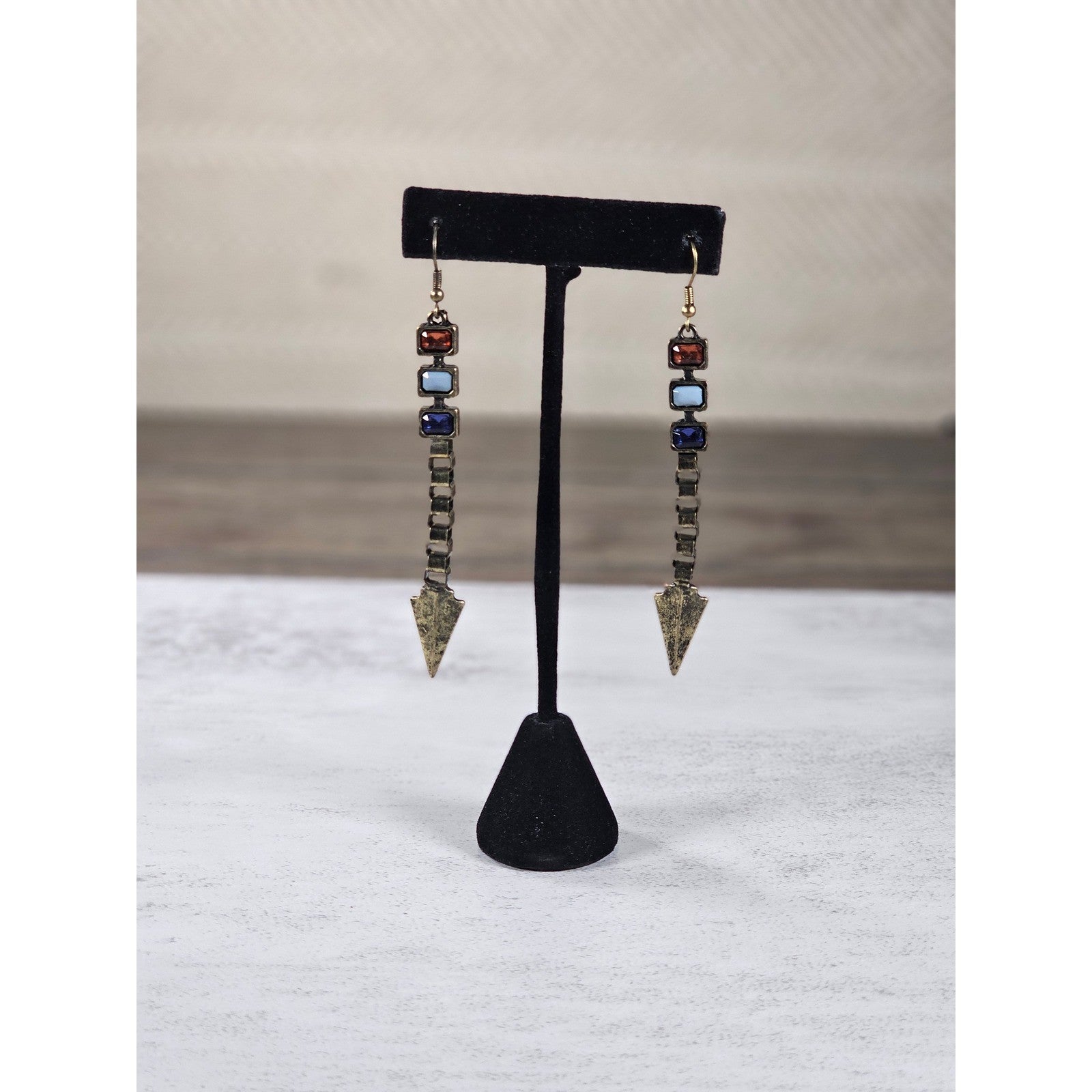 Vintage Arrow Dangle Earrings Red White Blue Boho Drop Jewelry