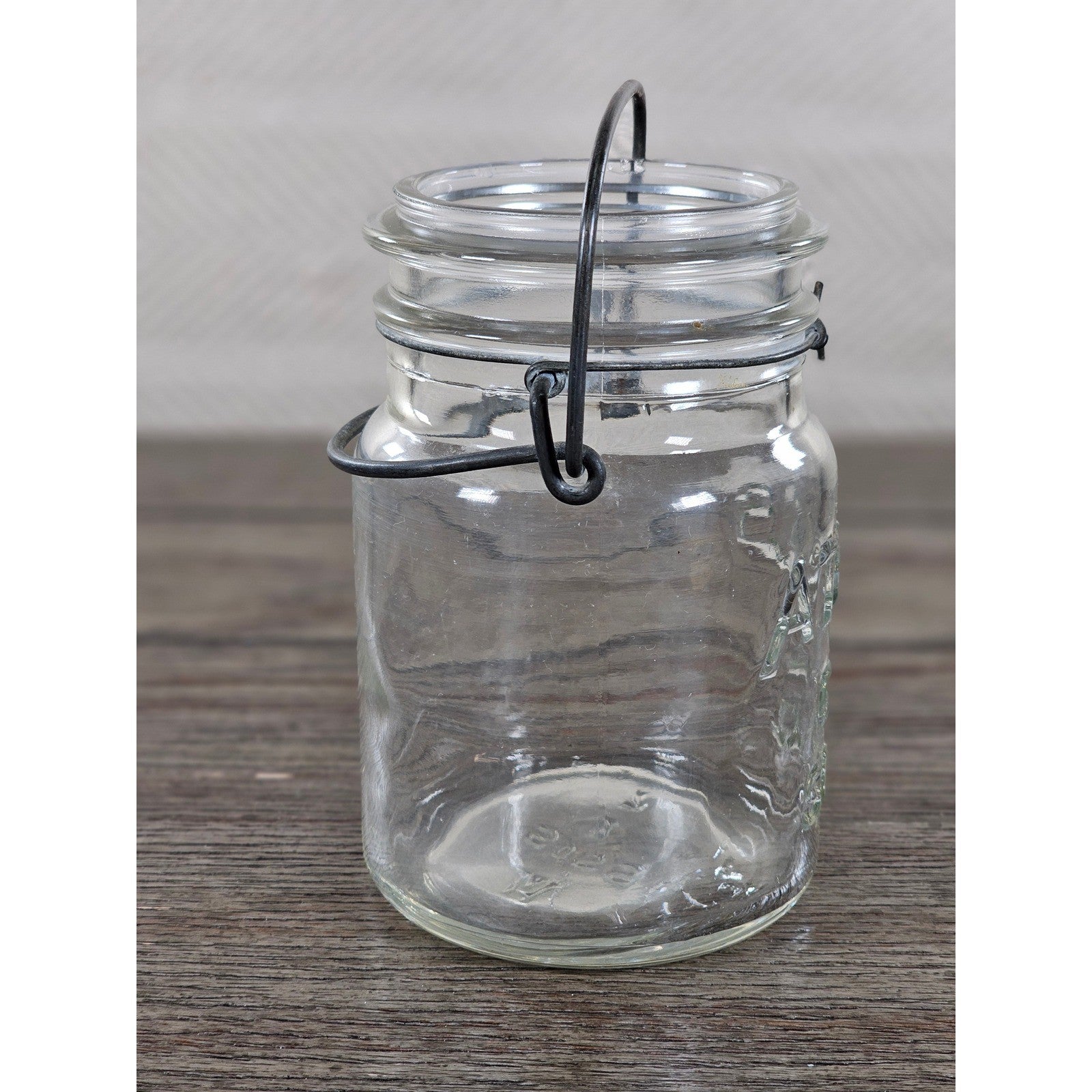 Vintage Atlas E-Z Seal Glass Jar Wire Bail Lid 5x3 Clear Embossed