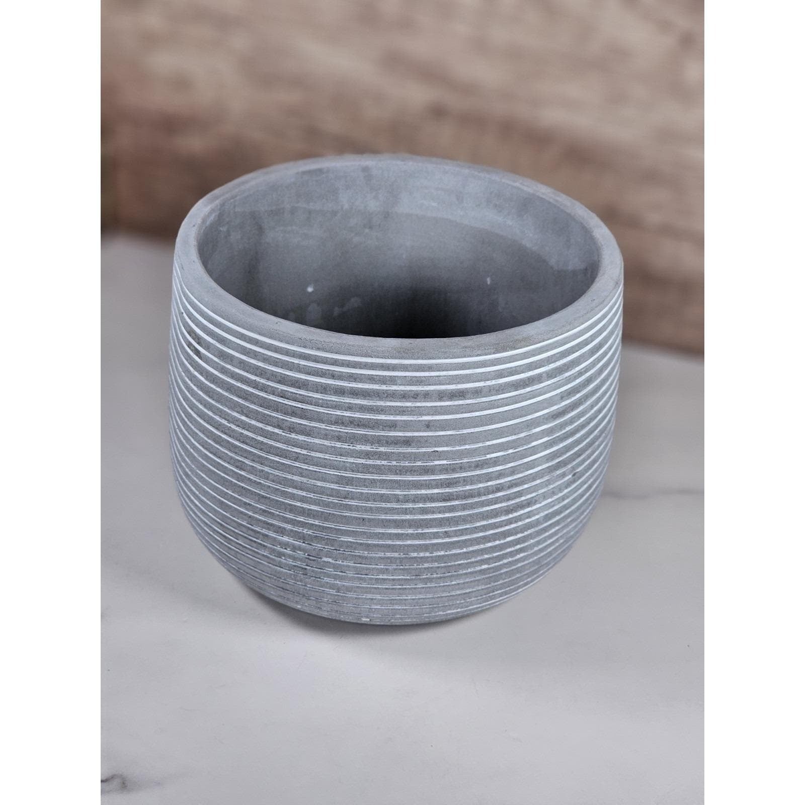 Minimalist Cement Planter with Ribbed Texture Modern Gray Pot