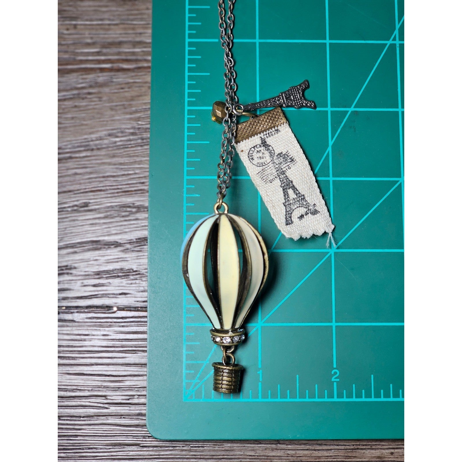 Vintage Hot Air Balloon Necklace Paris Eiffel Tower Charm Long Chain