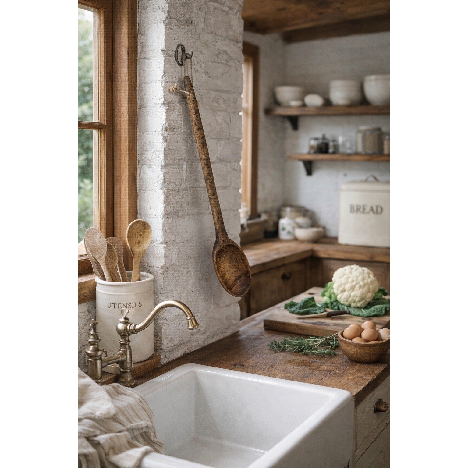 Vintage Wooden Spoon Decor 16.5" Rustic Farmhouse Kitchen Accent