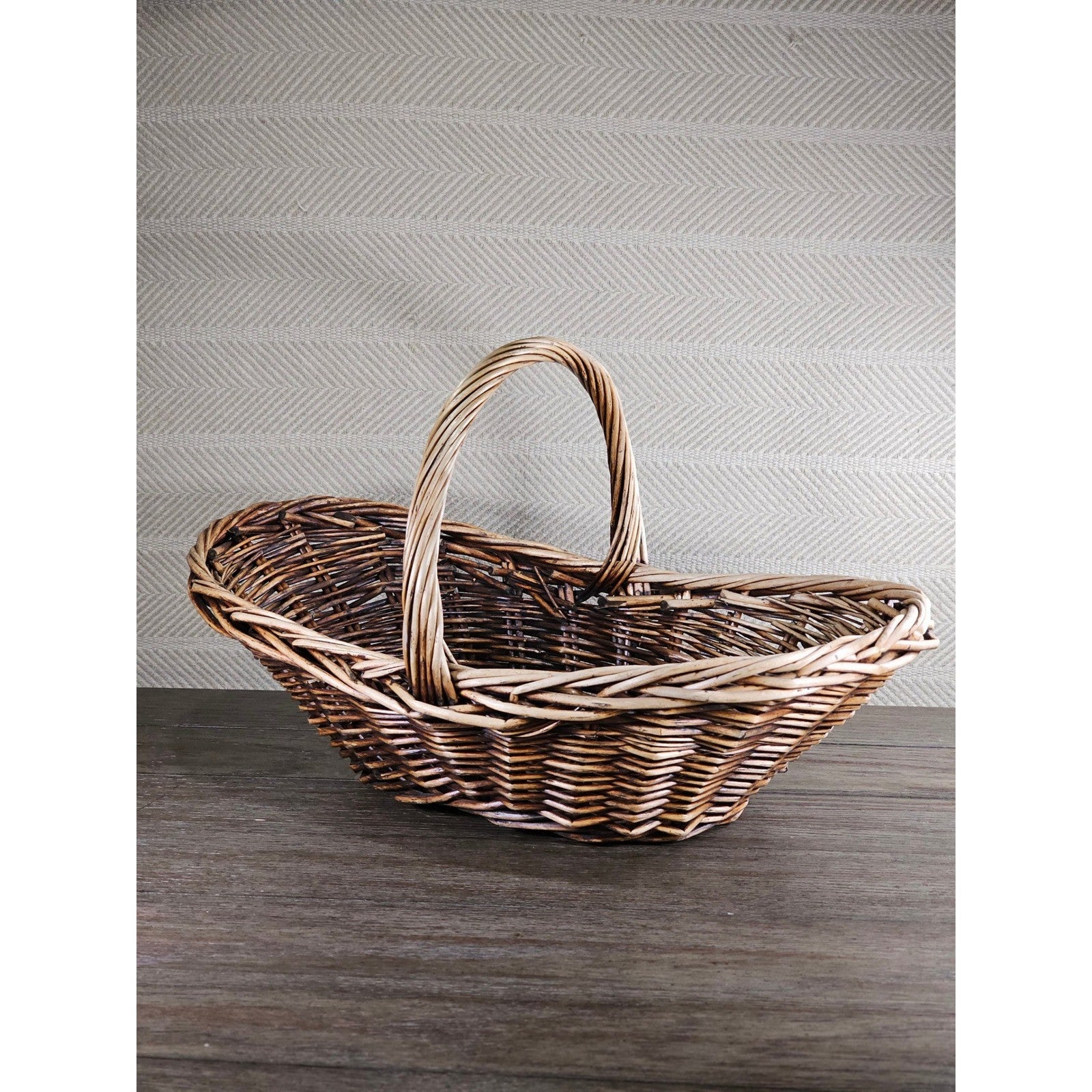 Vintage Wicker Market Basket with Handle | Rustic Farmhouse Storage Basket