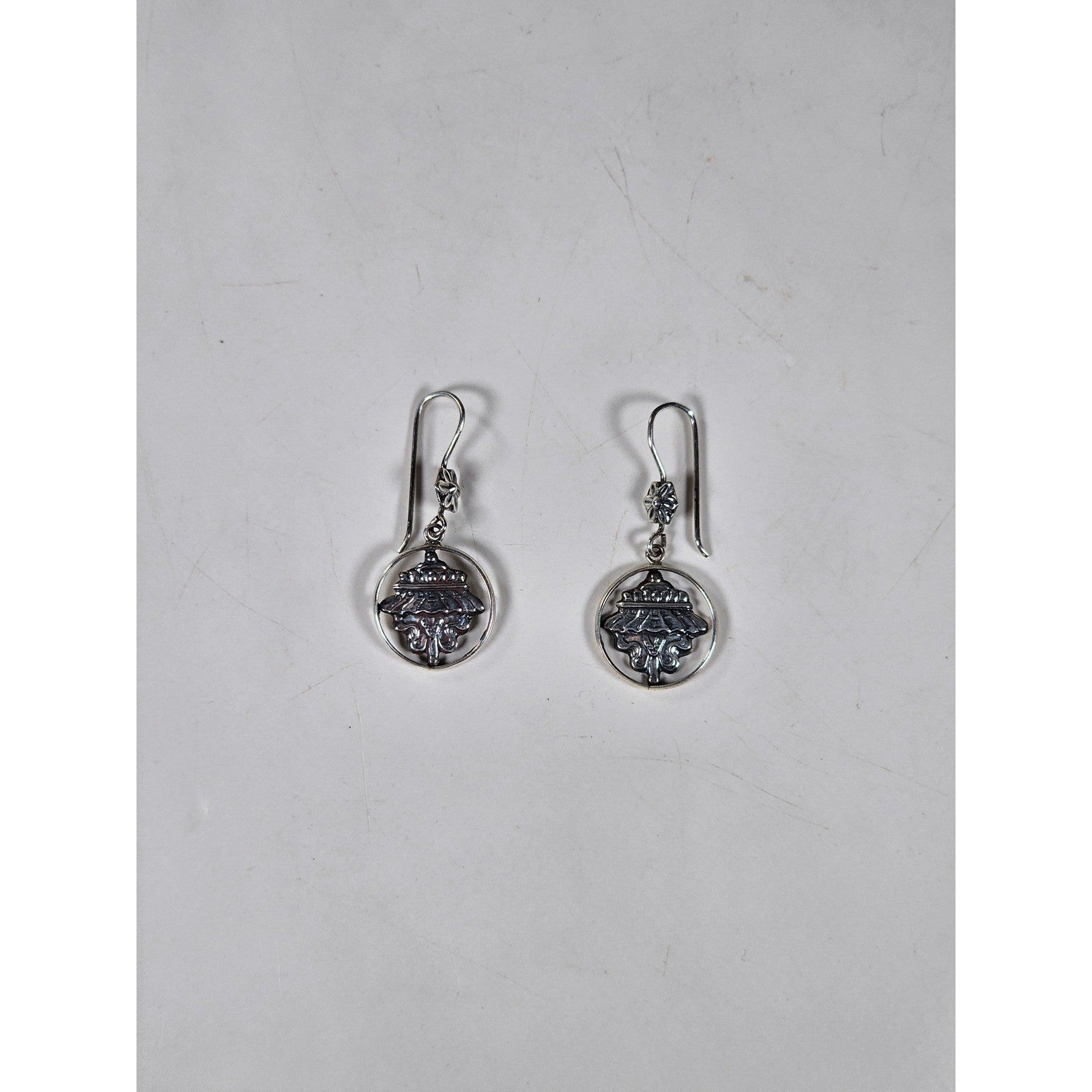 Vintage Sterling Silver Drop Earrings Ornate Dangle Design