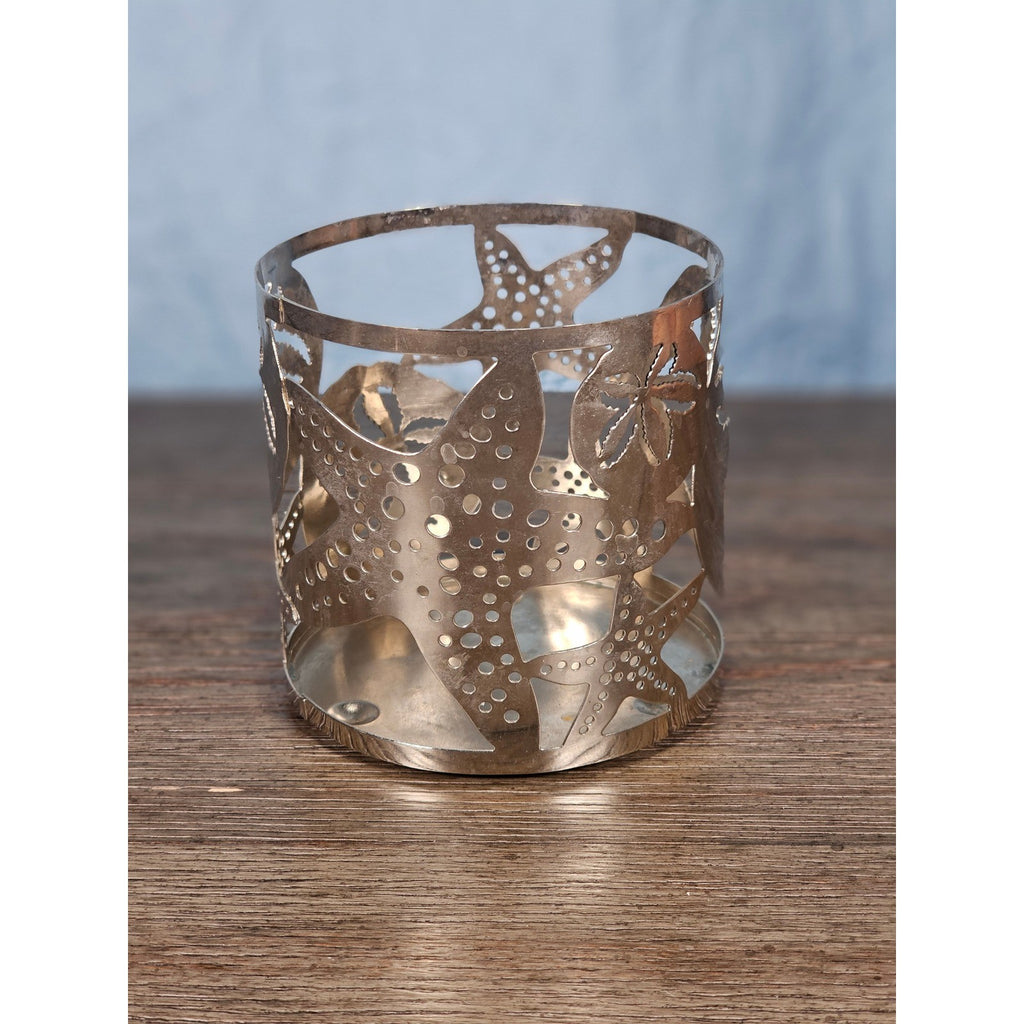 Coastal Metal Candle Holder with Starfish & Sand Dollar Cutouts 4x4
