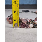 Vintage Pink Beaded Cluster Necklace with Ribbon Chain Detail