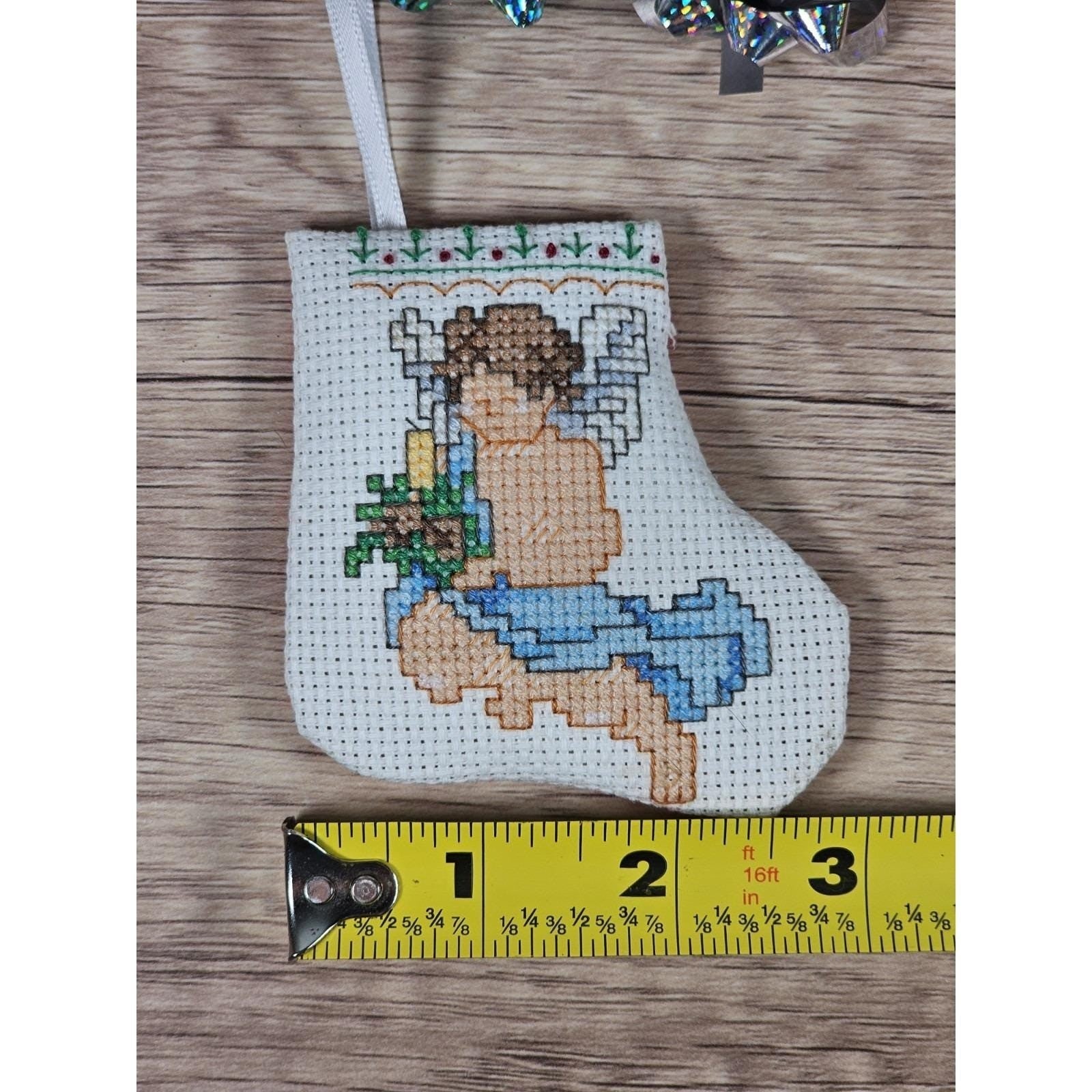 Cross Stitch Angel Stocking Ornament Vintage Christmas Decor