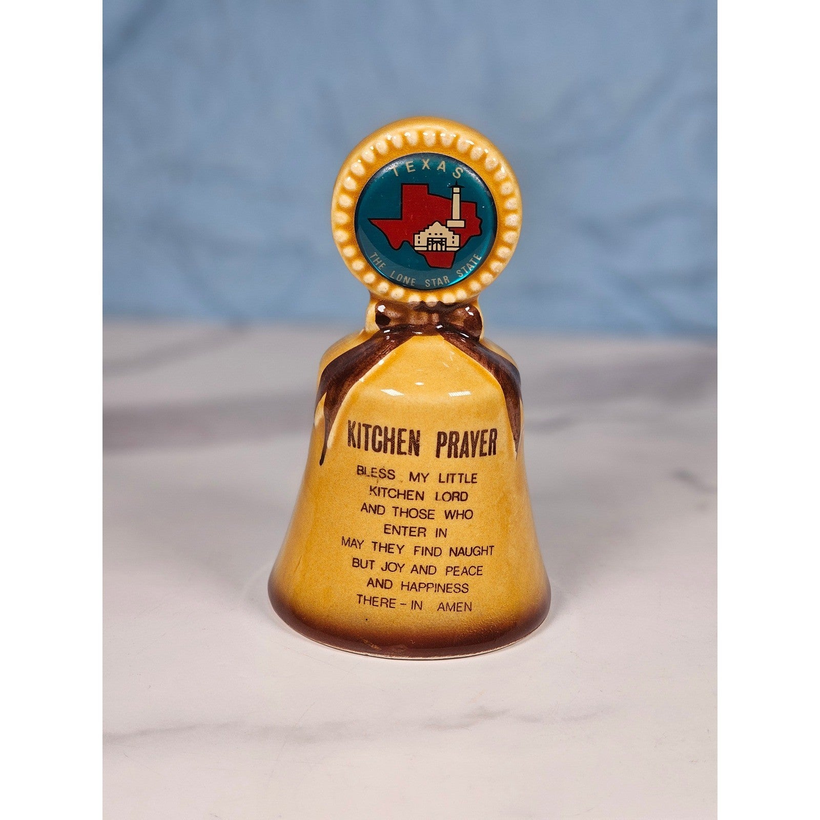 Vintage Texas Kitchen Prayer Bell Ceramic Lone Star Alamo Decor