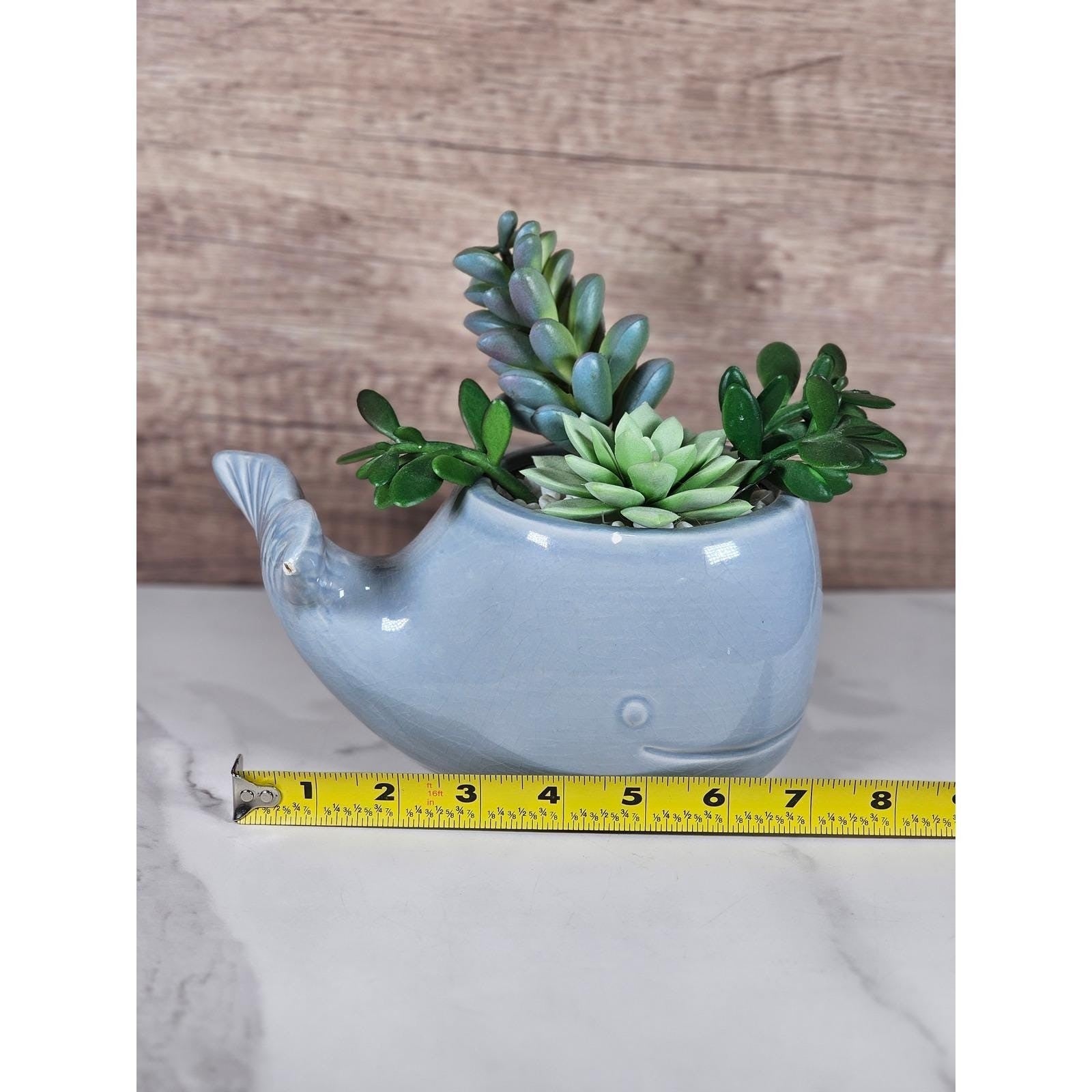Vintage Whale Planter Blue Ceramic Coastal Decor Succulent
