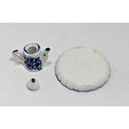 Dollhouse Miniature Coffee Set Blue White Ceramic 1:12 with Stand