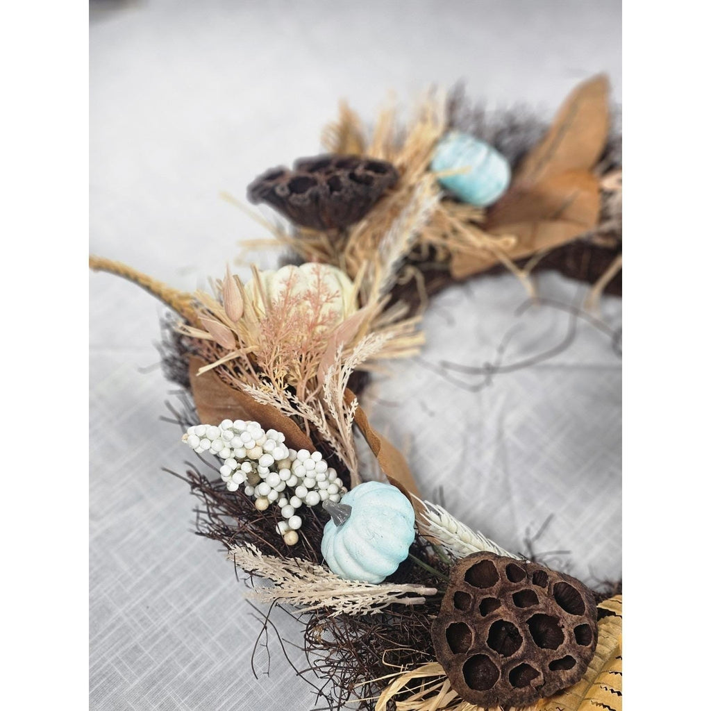 Rustic Fall Harvest Wreath Pumpkins Berries Leaves Twig 17 In