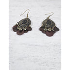 Boho Antique Gold Filigree Teardrop Chandelier Earrings Plum Shell Dangle Charms