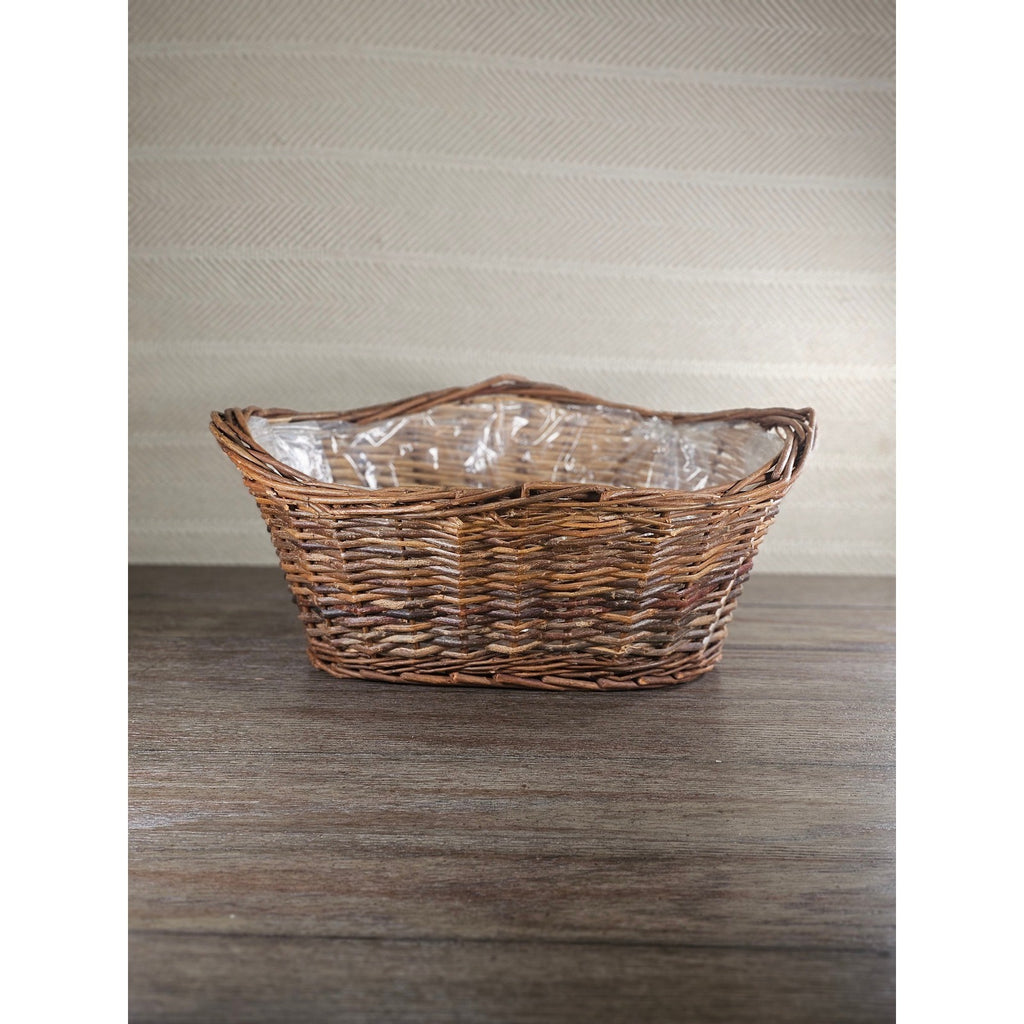 Vintage Wicker Basket with Plastic Liner – Rustic Storage Planter Basket