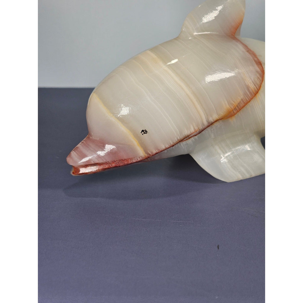 Hand Carved Onyx Dolphin Figurine Natural Stone Dolphin Statue Ocean Decor