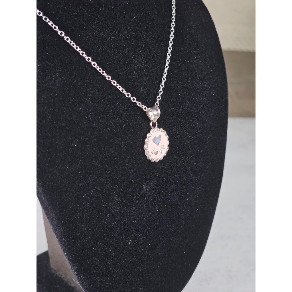 Vintage Sterling Silver Love Heart Pendant Necklace Scalloped Edge