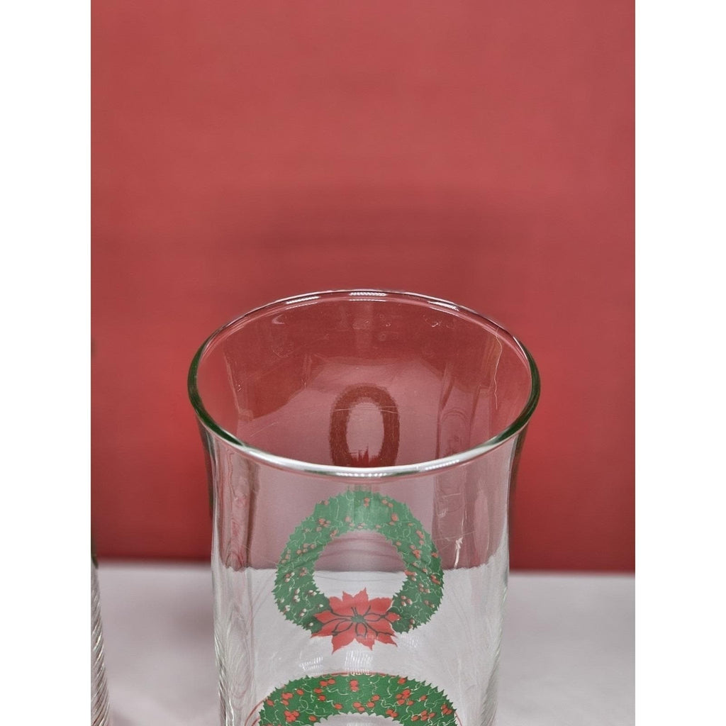 Vintage Libbey Christmas Glasses Set of 2 Holly Poinsettia Holiday Drinkware