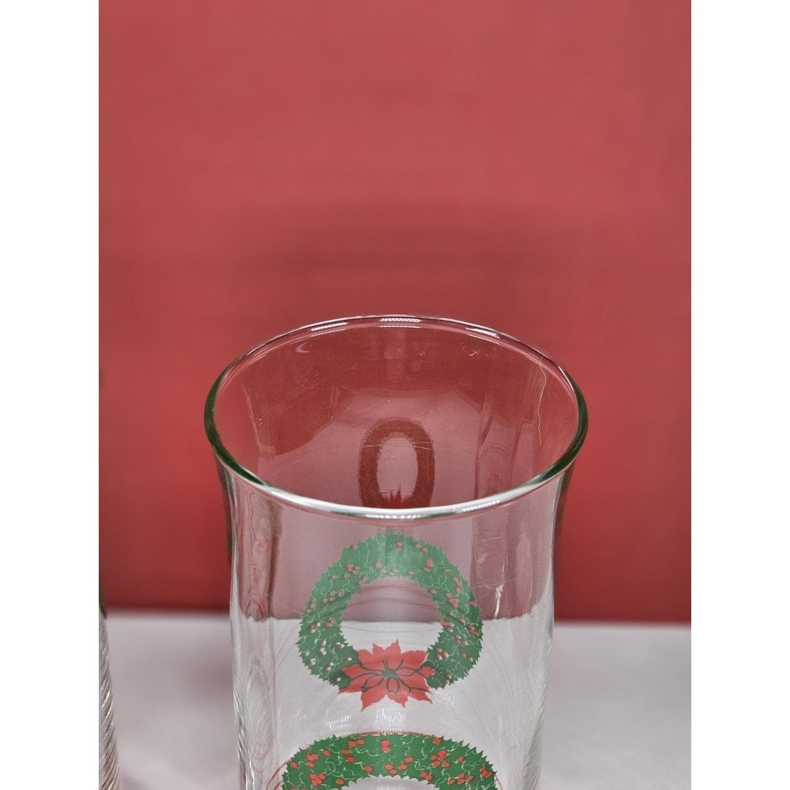 Vintage Libbey Christmas Glasses Set of 2 Holly Poinsettia Holiday Drinkware