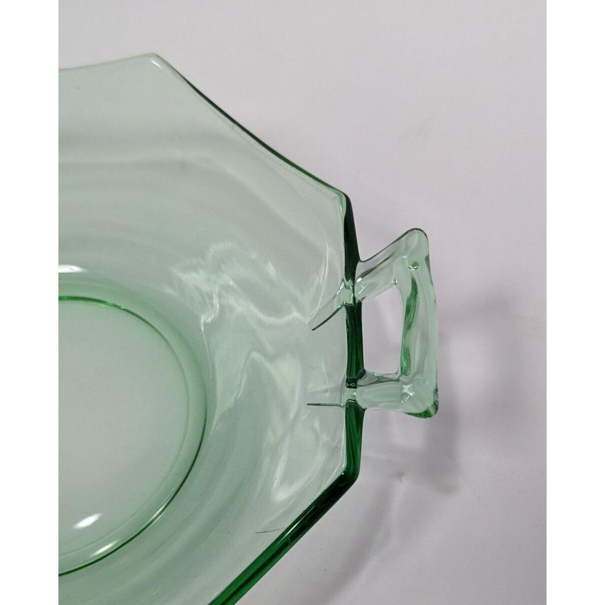 Green Glass Candy Dish Handled Vintage Serving Bowl