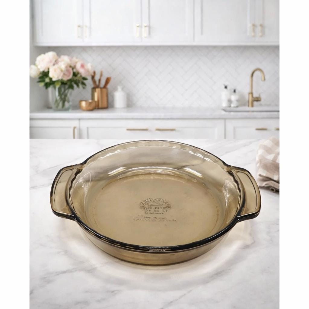 Vintage Amber Glass Deep Dish Pie Plate 9.5 Oven Safe Baking Dish