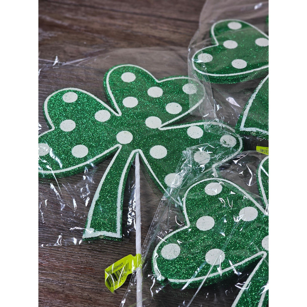 Set of 4 Green Polka Dot Clover Sprays 19" Glitter St Patrick Picks