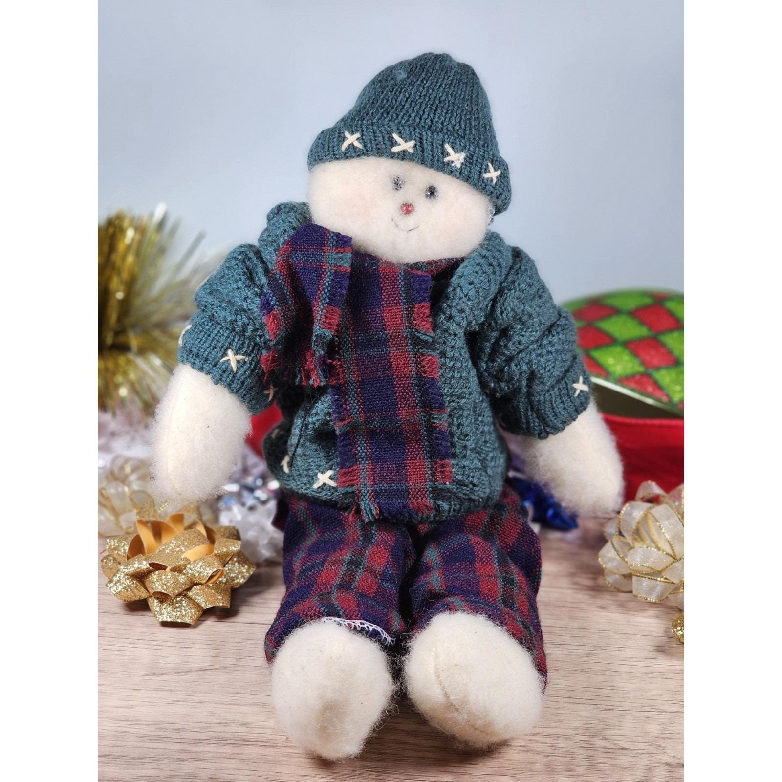 Vintage Snowman Plush Figure Crazy Mountain Imports 11 Inch Holiday Decor