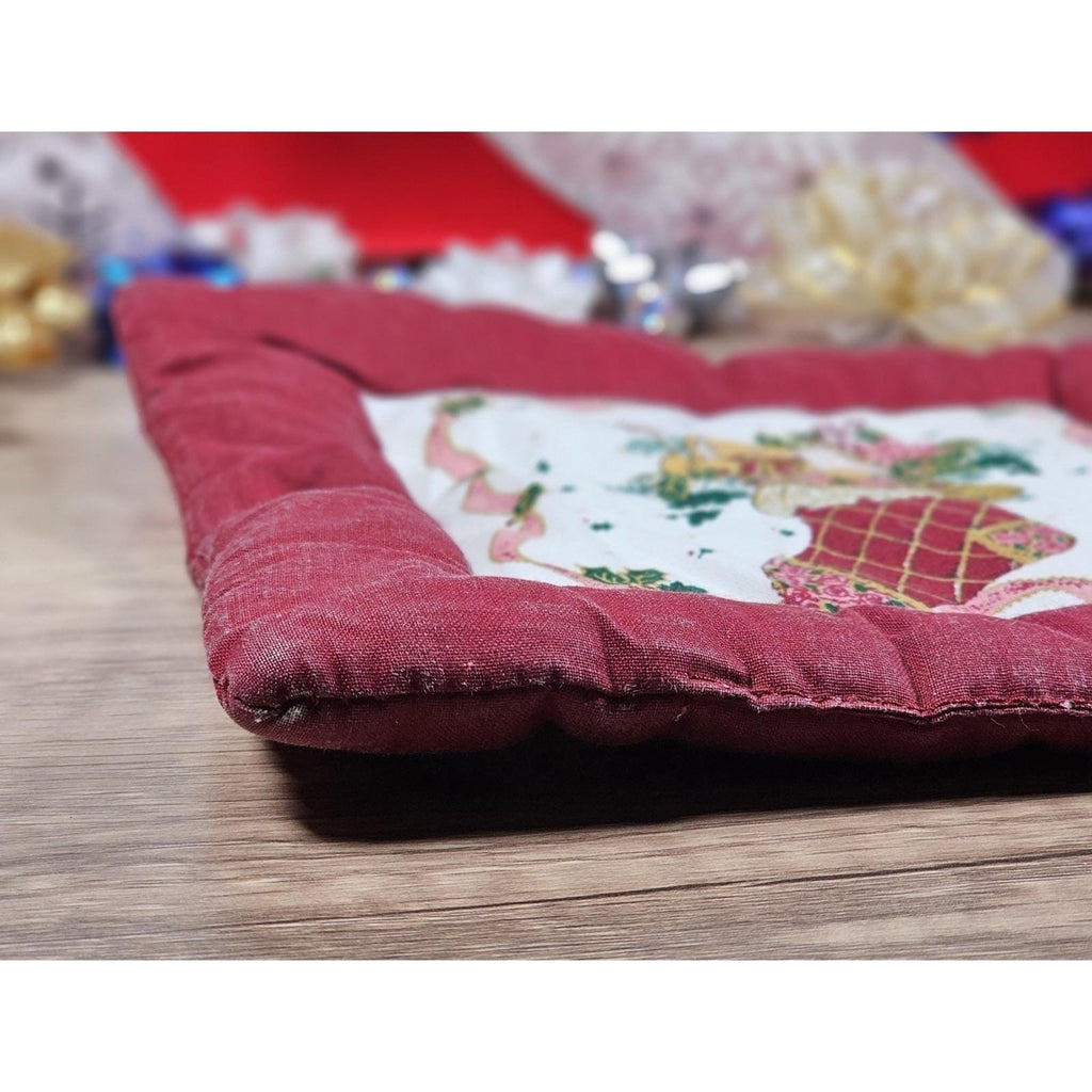 Handmade Quilted Bear Ornament Stocking Burgundy Christmas Decor