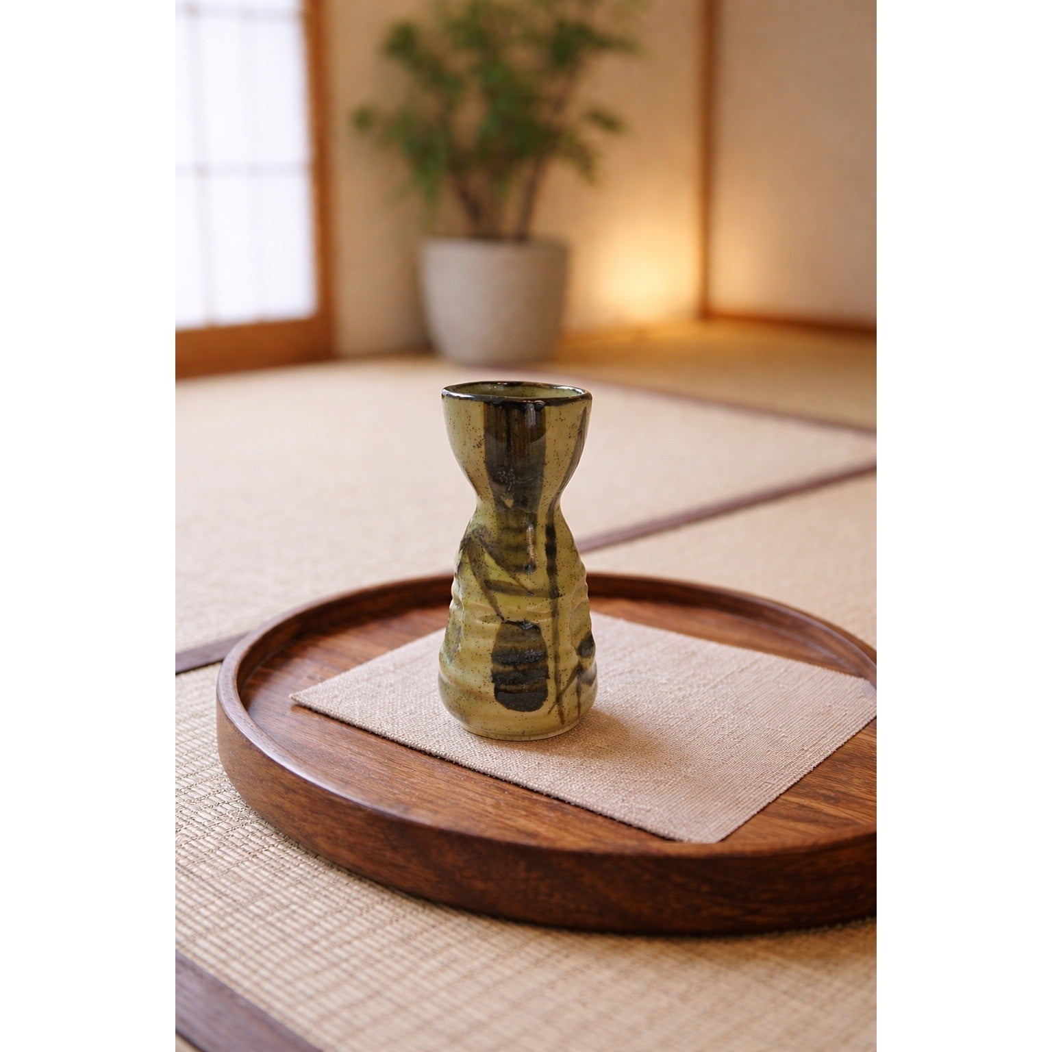 Vintage Stoneware Sake Pitcher Bamboo Motif Handcrafted Ceramic Server