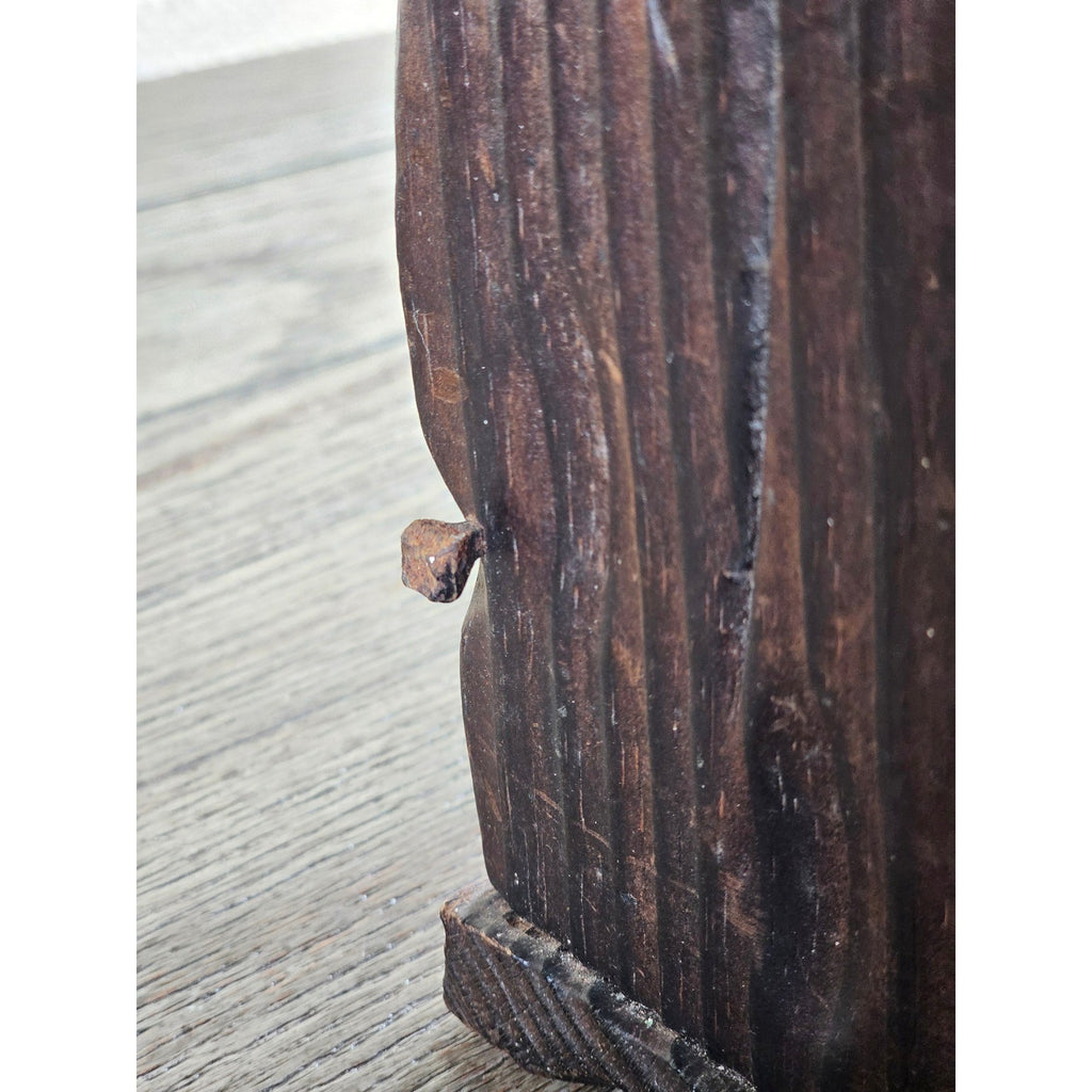 Hand-Carved Rustic Wood Box with Iron Nails | Primitive Farmhouse Decor