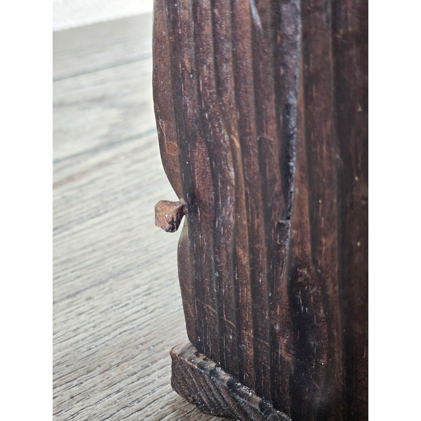 Hand-Carved Rustic Wood Box with Iron Nails | Primitive Farmhouse Decor