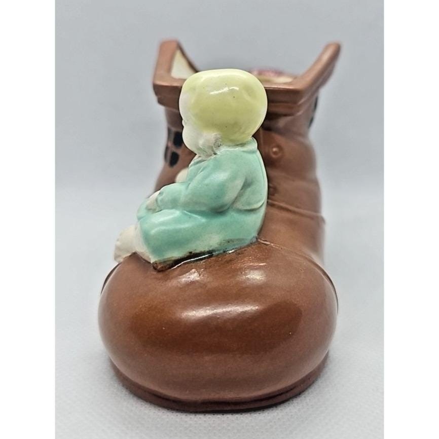 Vintage Porcelain Shoe House Planter Japan Kay B Child Figurine